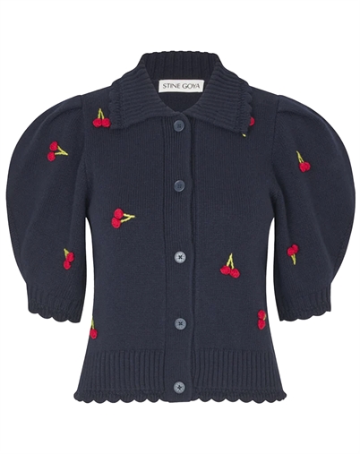Stine Goya - Bobble Knit Polo Cardigan - Cherries Bobble